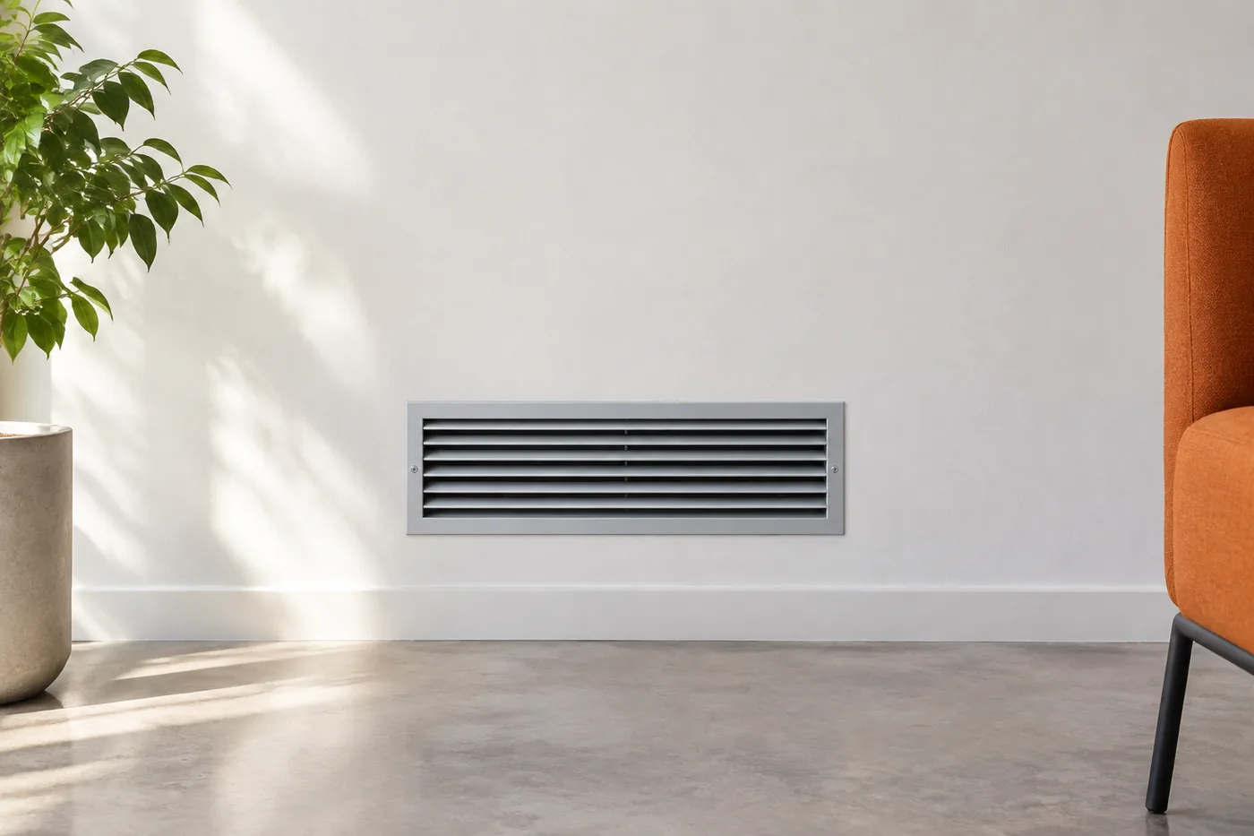 Linear supply air grille set into a ceiling