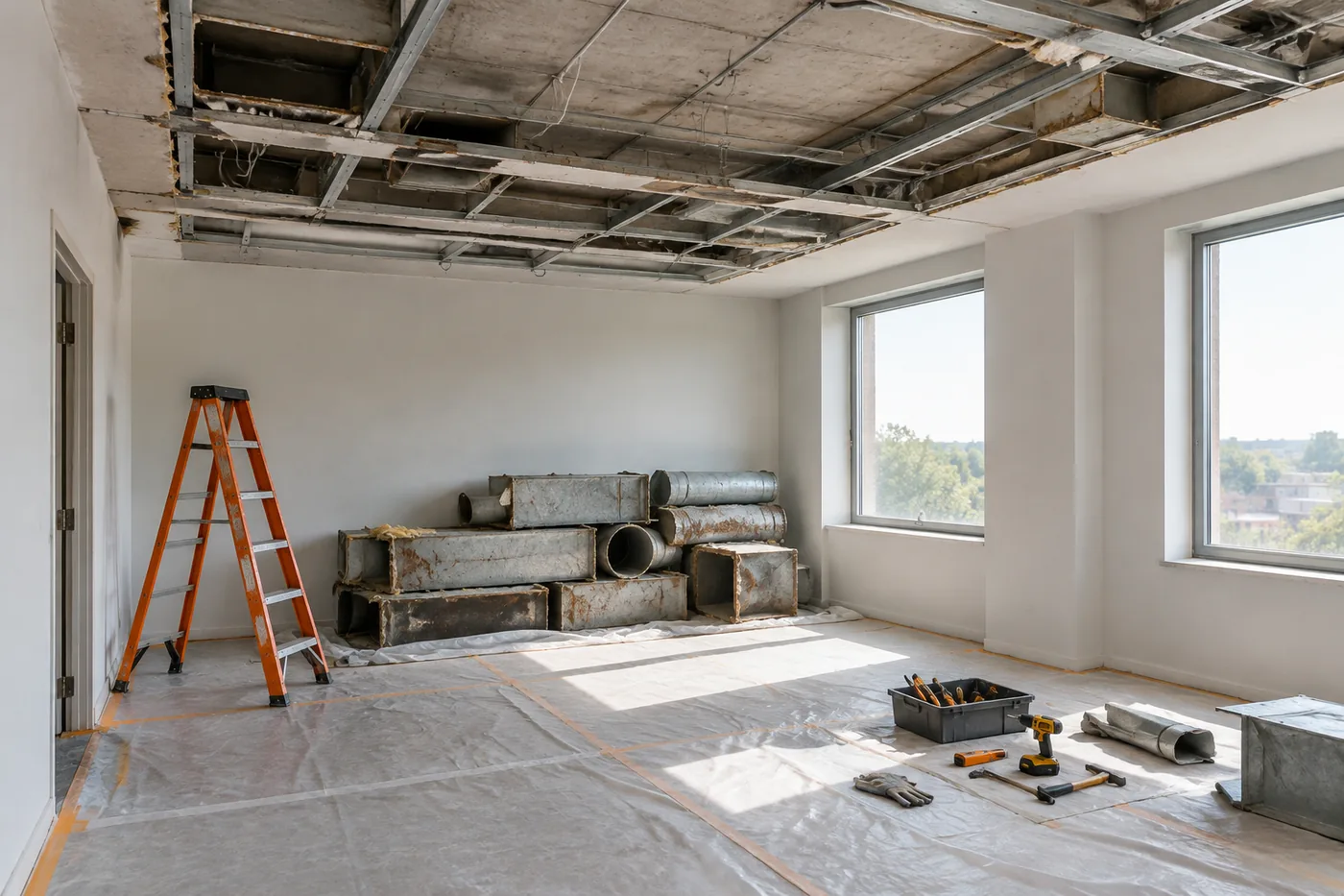 Duct sections laid out ready to be joined